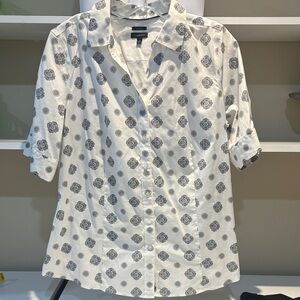 Talbots Ivory and Charcoal Floral Blouse